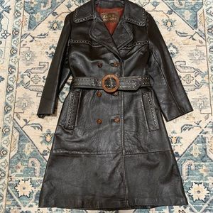 Vintage Dan Di Modes Black Leather Belted Trench Coat